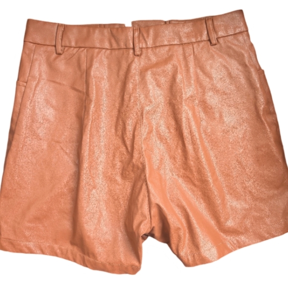 BooHoo High Rise Lace-Up Faux Leather Shorts Camel Brown Booty Shorts Size 4 - Picture 4 of 6